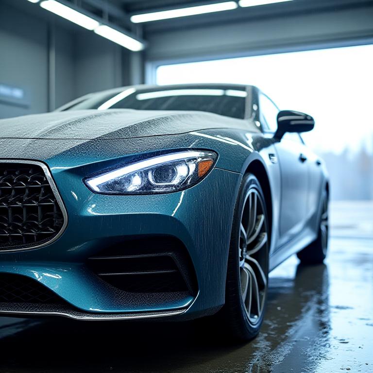 A luxury car experiencing a premium wash and detailing at Script & Suds